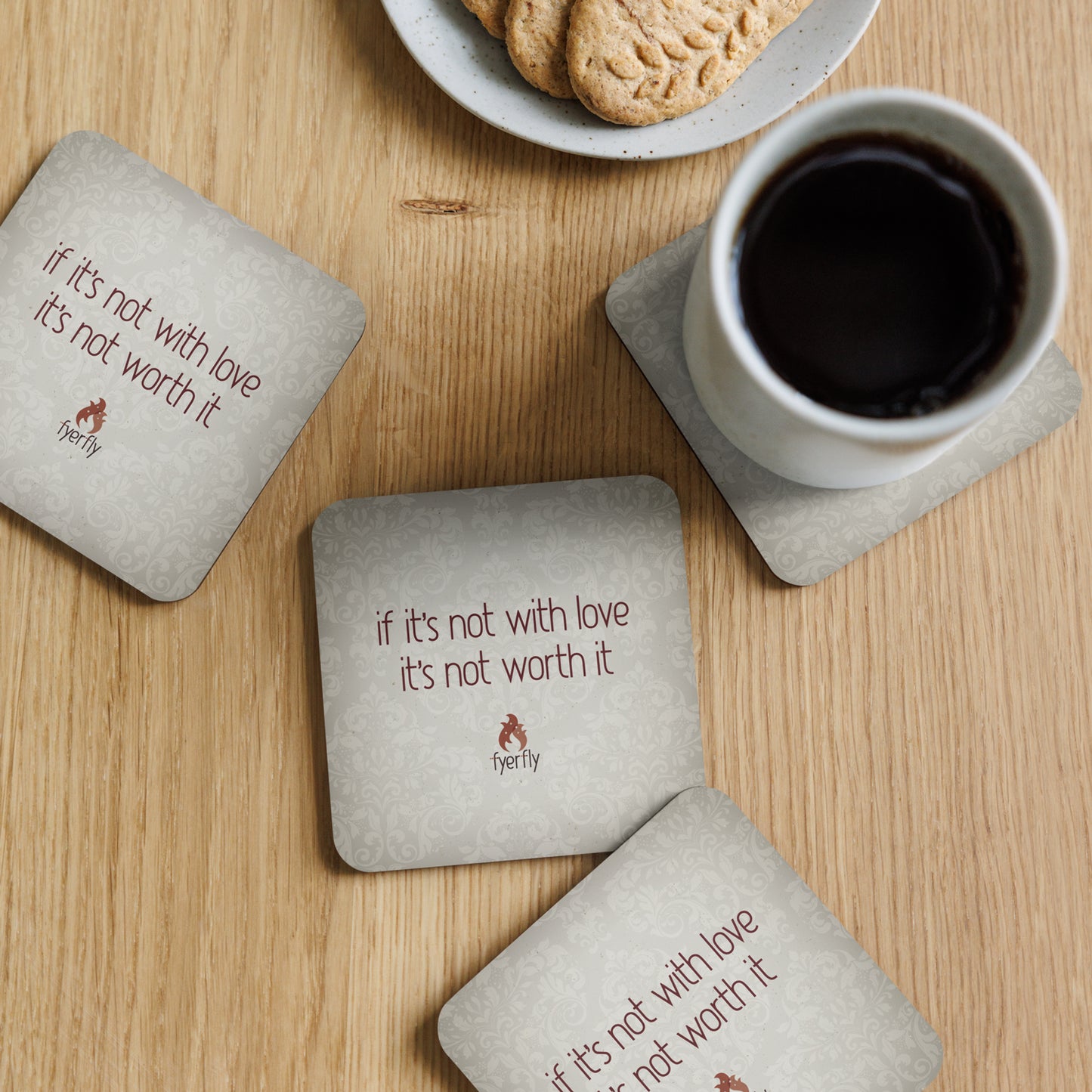 Fyerfly quote, cork-back coaster