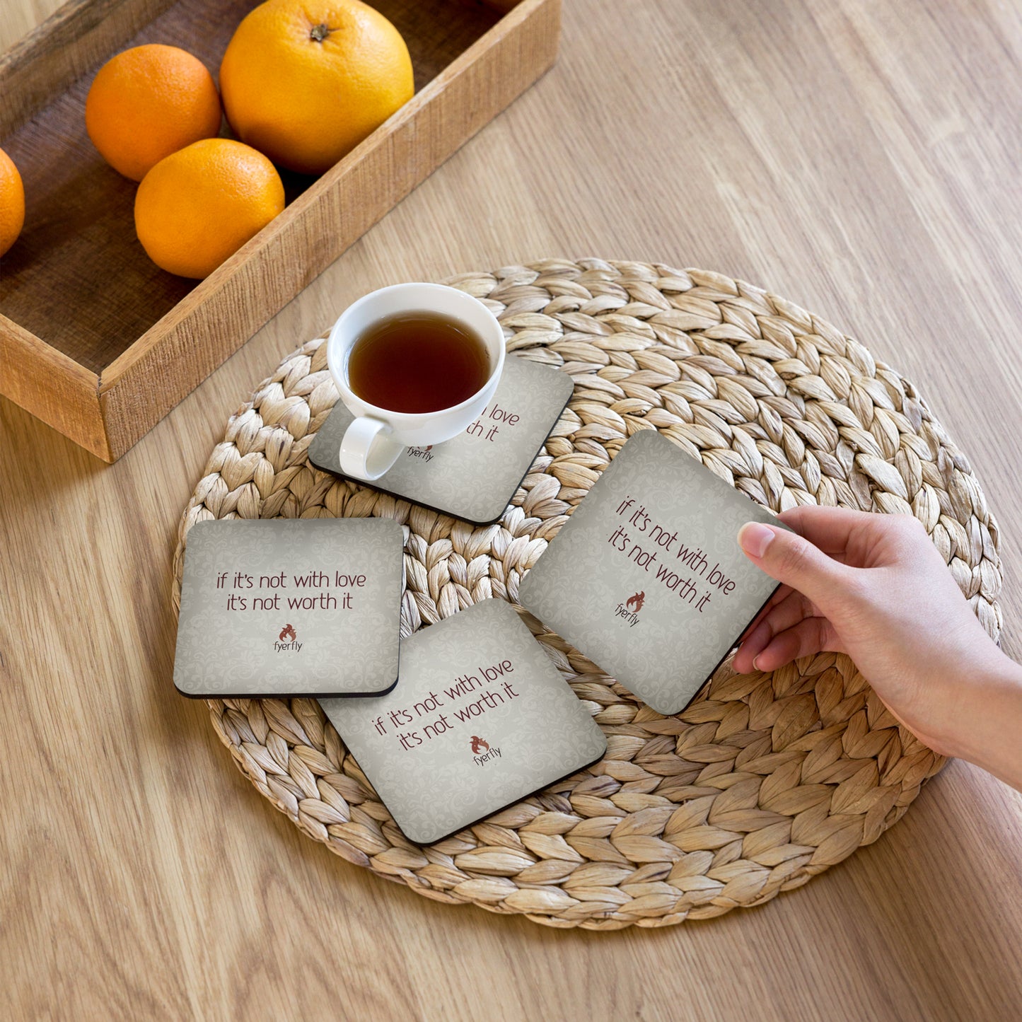 Fyerfly quote, cork-back coaster