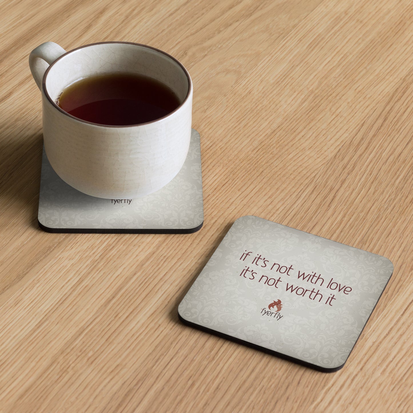 Fyerfly quote, cork-back coaster